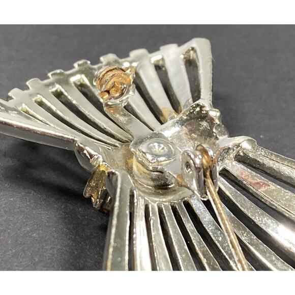 Vintage Mid-Century Wheat Sheaf Silver Tone Blue Rhinestone Brooch Pin - Picture 13 of 13